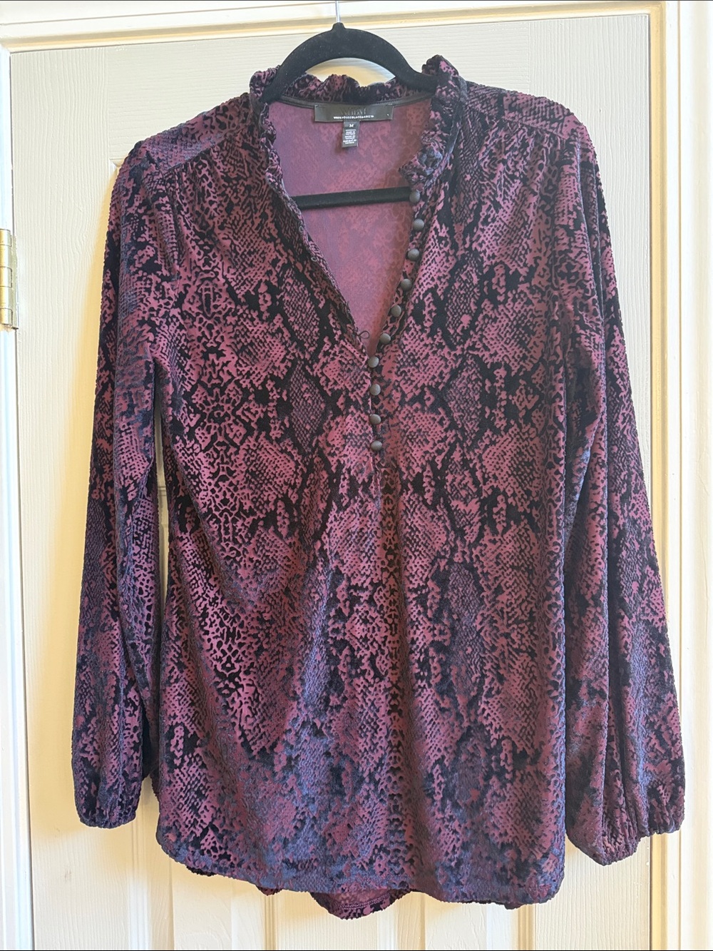 White House Black Market Snake-Print Button-Front Blouse - Plum